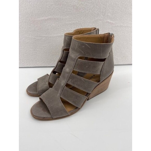 Lucky Brand Sortia Brown Leather Peep Toe Wedge Sandal Size 7.5 - Picture 1 of 5